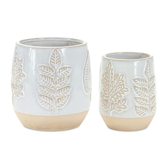 Decorative Leaf Print Porcelain Pot Set By Melrose in Beige/Gray | Michaels®